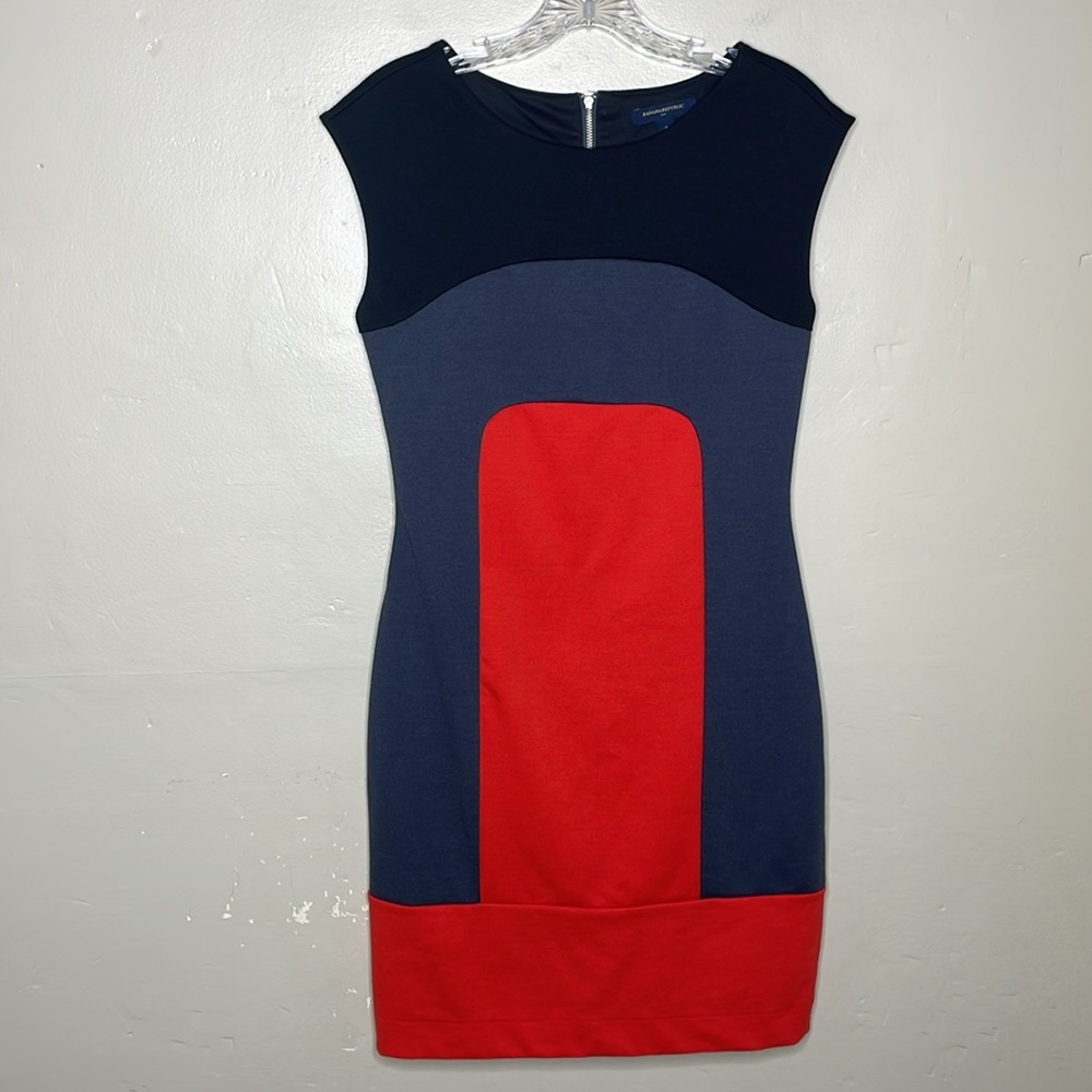 Banana Republic Sheath Dress Color Block Red, Black, & Gray Ponte Knit Small